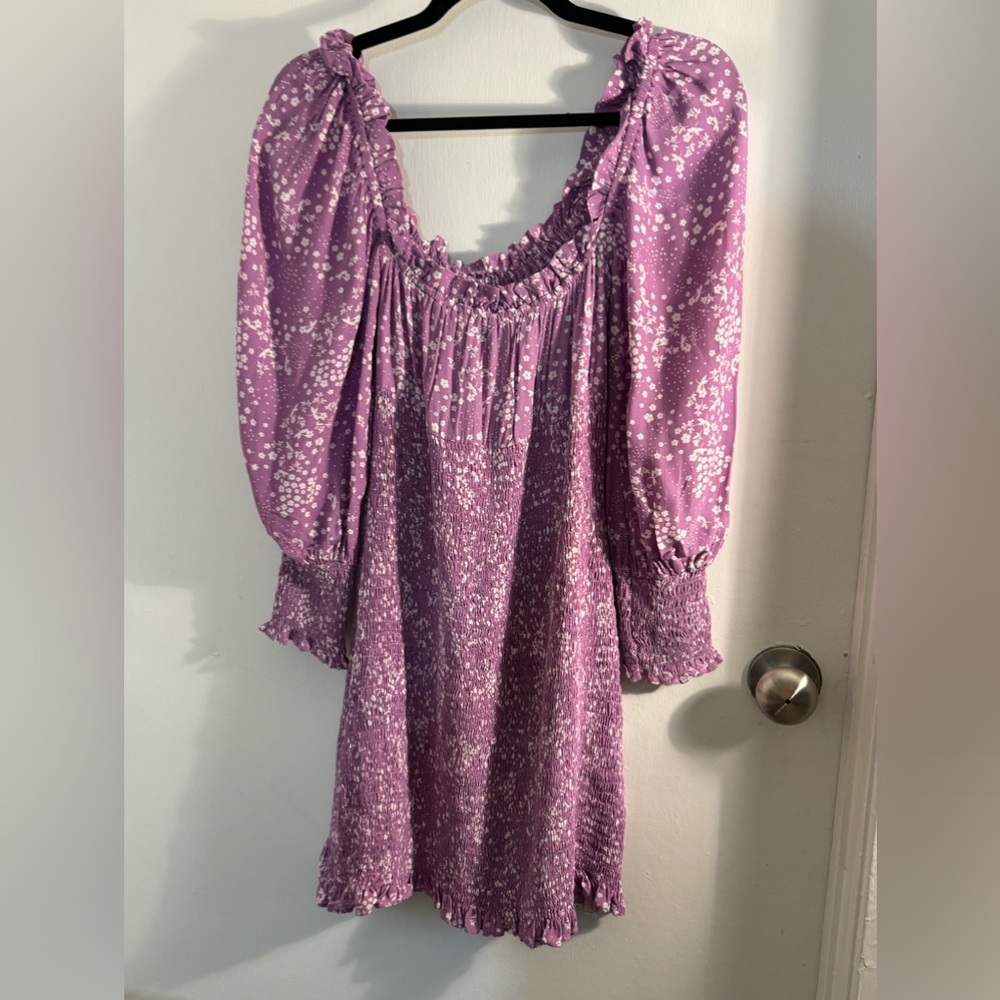 Faithfull the Brand Annibelis Smocked Bodycon Mini Dress Lilac Lavender SIZE 4